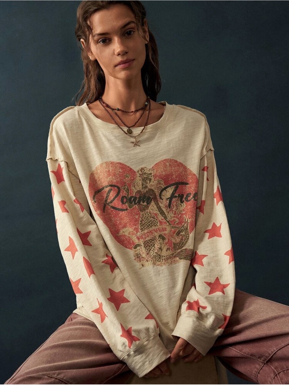 BOUTIQUE HIPPEE HARVEST ROAM FREE STAR SKEEVE TEE
